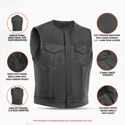 DS166 Drop Zone Lowcut Men's Club Style Leather Motorcycle Vest