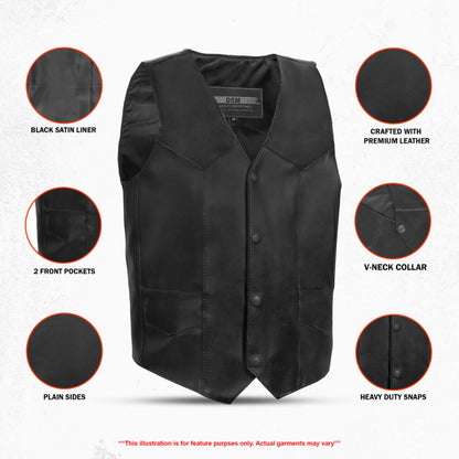 Kids Leather Traditional Style Plain Side Vest