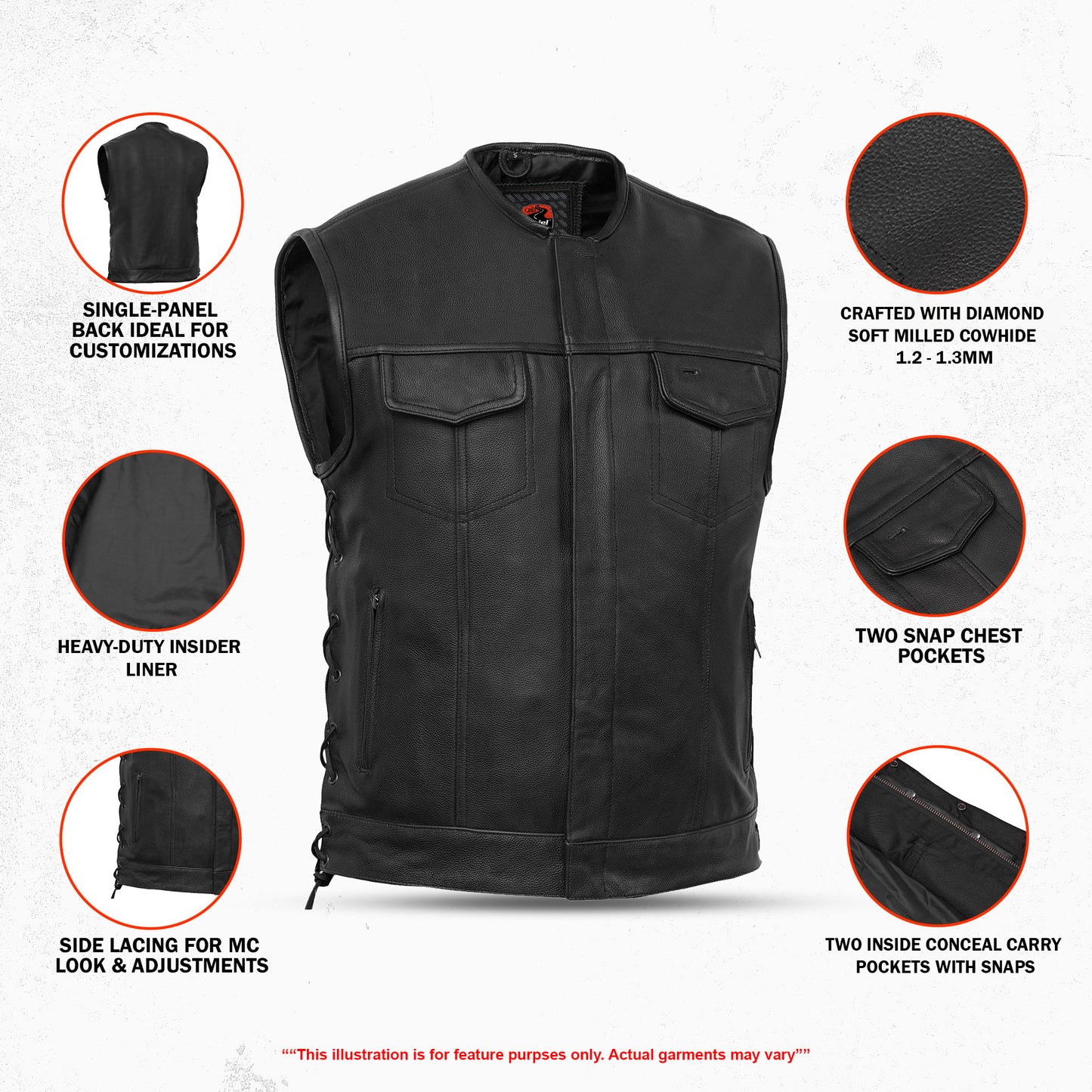 Hawk Men's Motorcycle Leather Vest