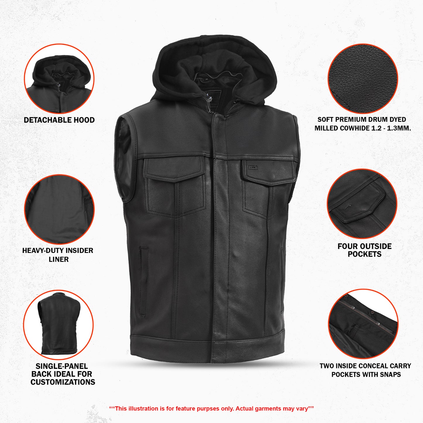 DS182 Concealed Snaps, Premium Naked Cowhide, Removable Hood & Hidden