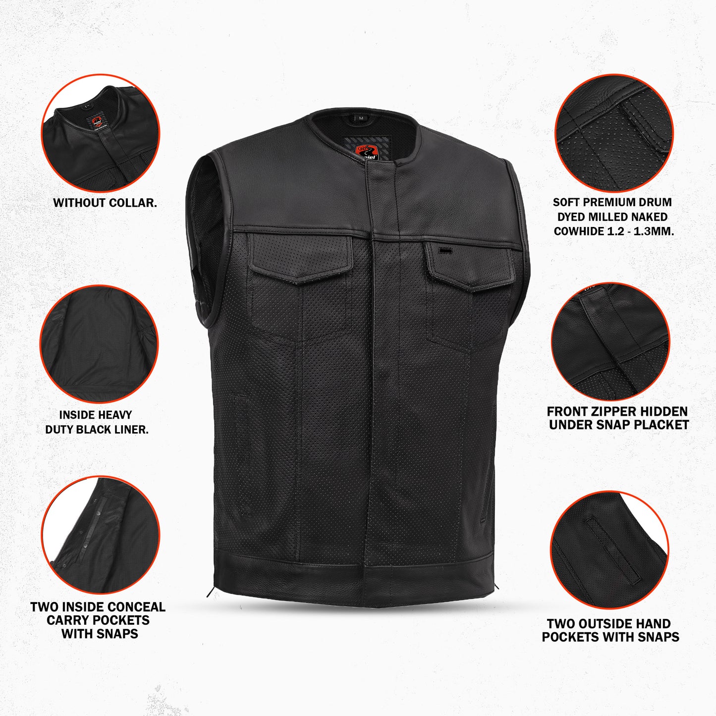 Blackbird™ Perforated Men's Motorcycle Leather Vest