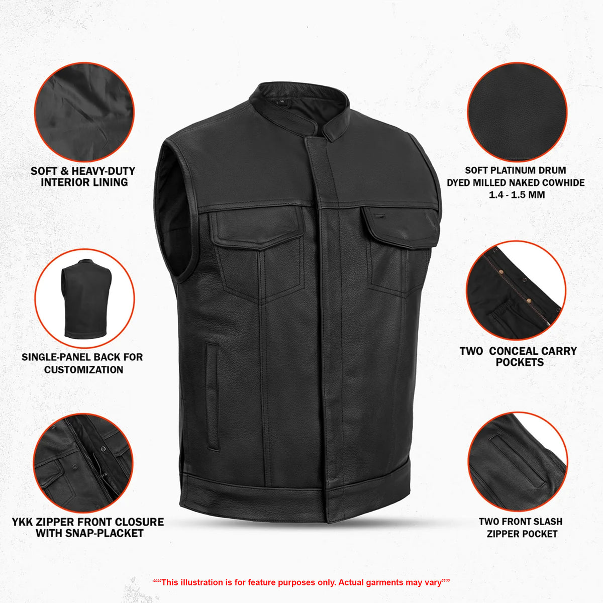 Sideon Men's Motorcycle Leather Vest