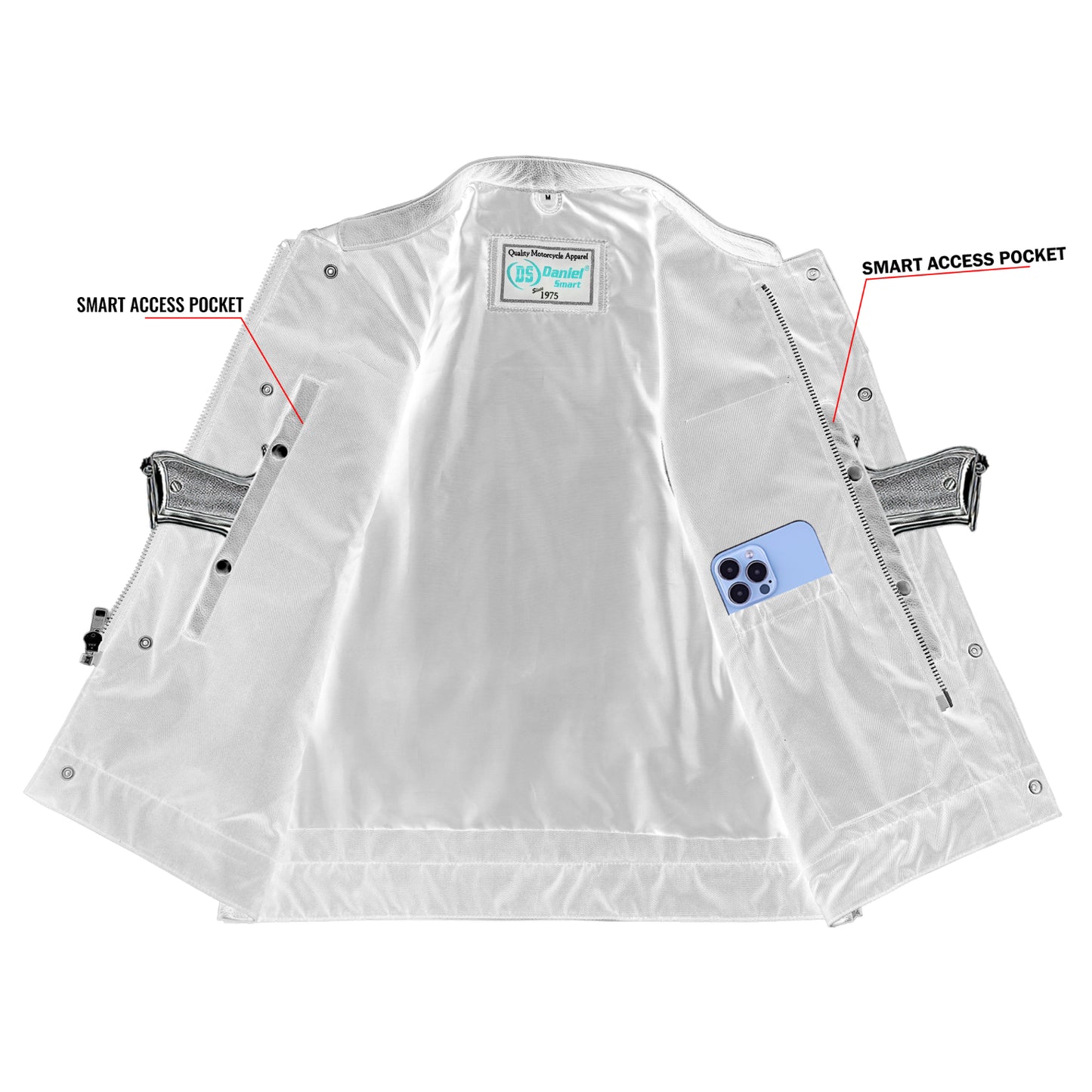 DS188 Upgraded Style Gun Pockets, Hidden 10'' Gun Metal Zipper, Side