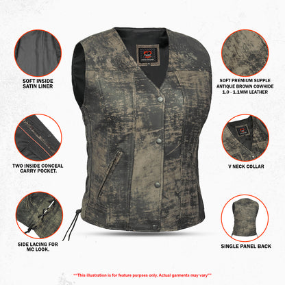 Oak Women's Leather Motorcycle Vest