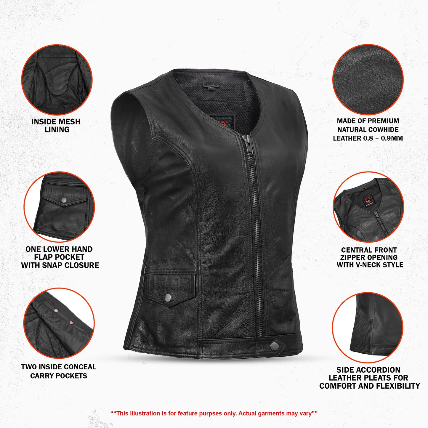 DS215 NoirFlex - Women’s Leather Motorcycle Vest