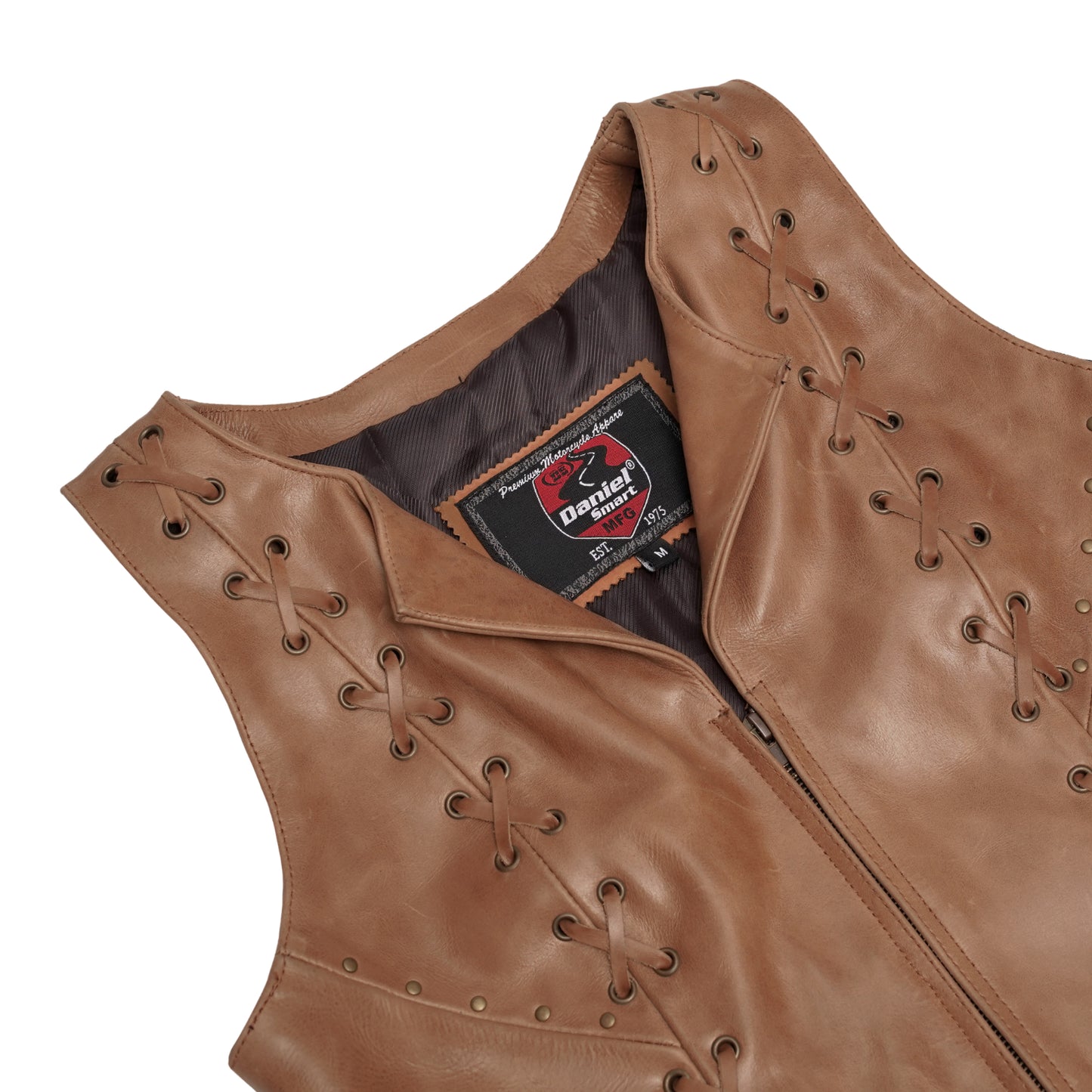 DS236 Women's Brown Zippered Vest with Lacing Details