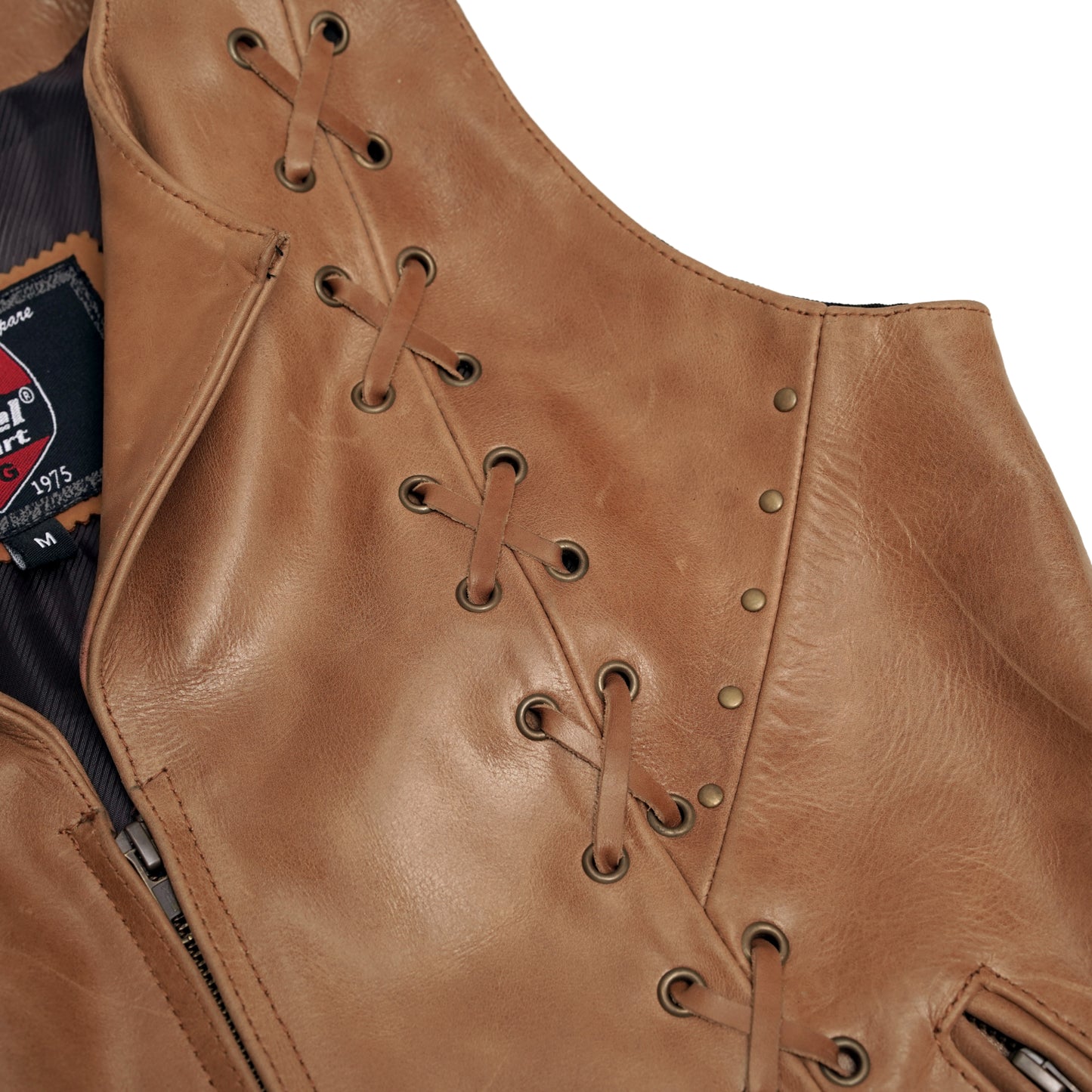 DS236 Women's Brown Zippered Vest with Lacing Details