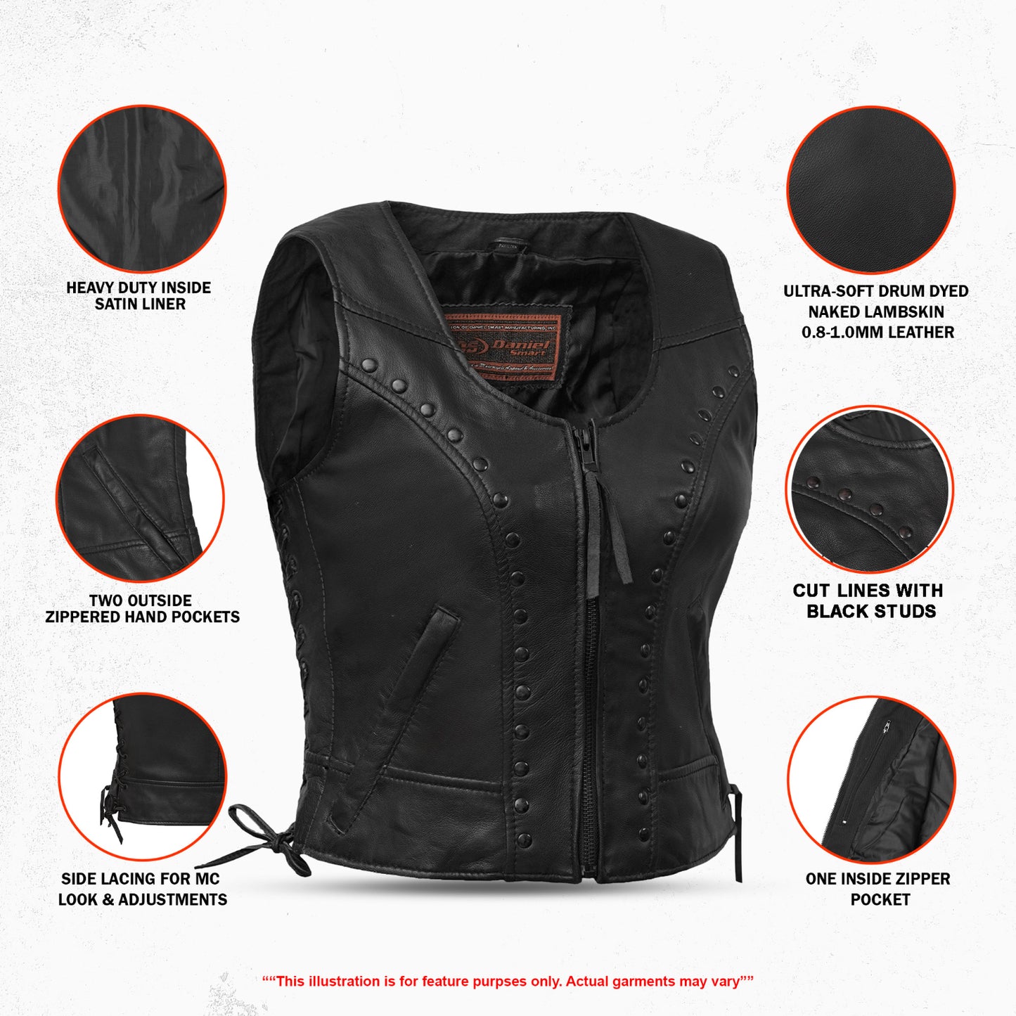 DS241 Women's Lightweight Vest with Rivets Detailing