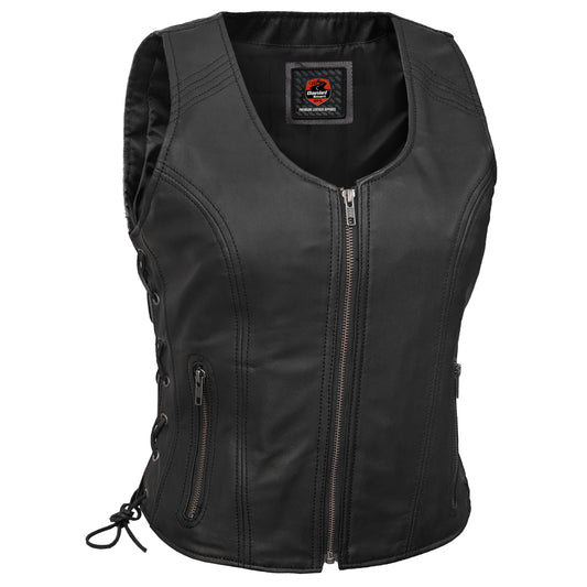DS245 Women's Stylish Open Neck Side Lace Zipper Front Vest