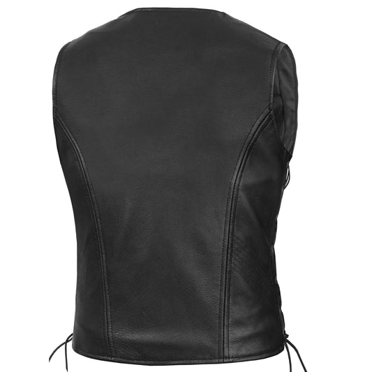 DS245 Women's Stylish Open Neck Side Lace Zipper Front Vest