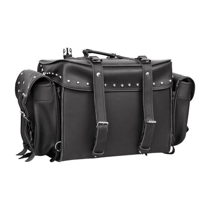 DS350S Leather Black PVC Large 4 Piece Motorcycle Touring Tail Bag wi