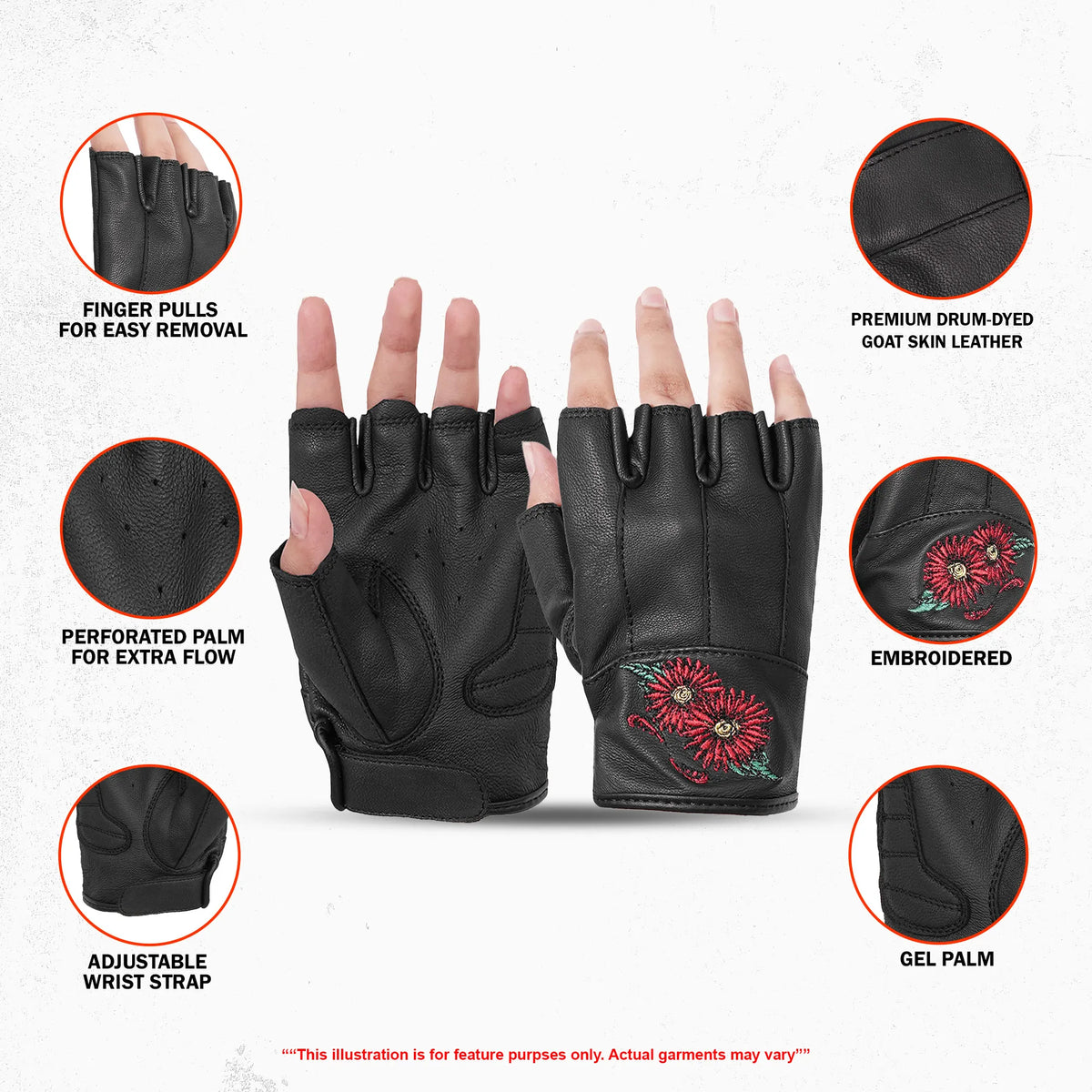 DS36 Women's Embroidered Fingerless Glove