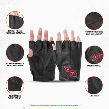 DS36 Women's Embroidered Fingerless Glove