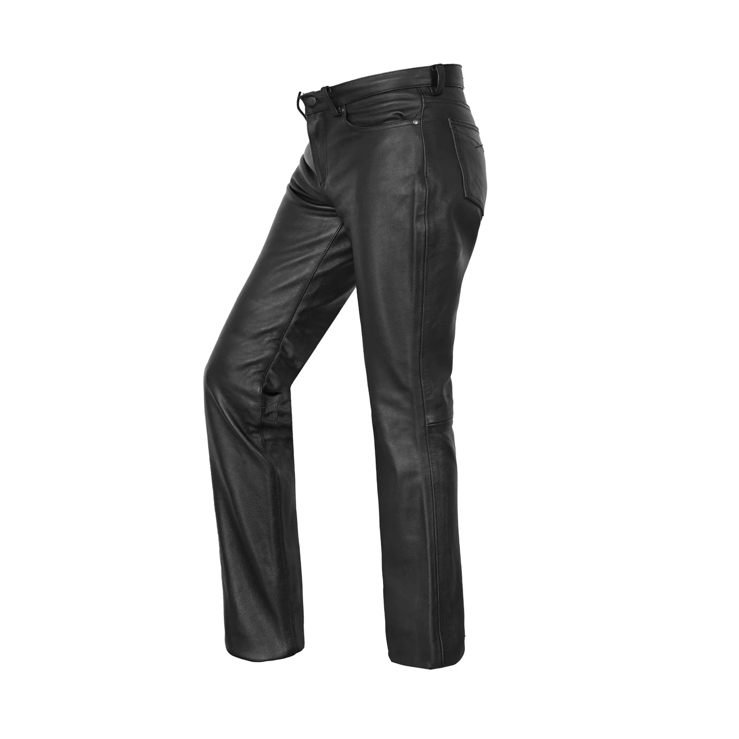DS452 Women's Classic 5 Pocket Black Casual Motorcycle Leather Pants
