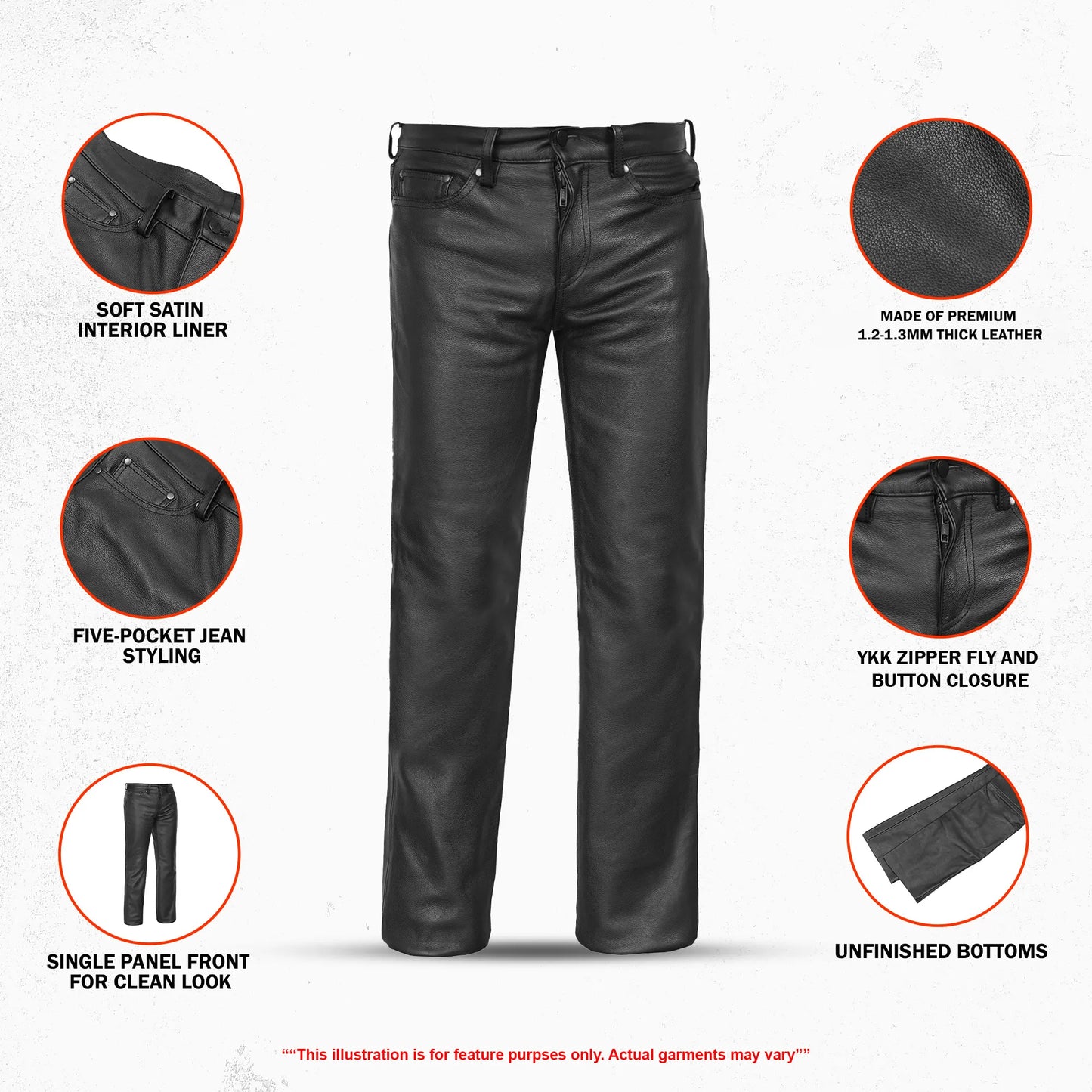 DS452 Women's Classic 5 Pocket Black Casual Motorcycle Leather Pants
