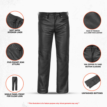 DS452 Women's Classic 5 Pocket Black Casual Motorcycle Leather Pants