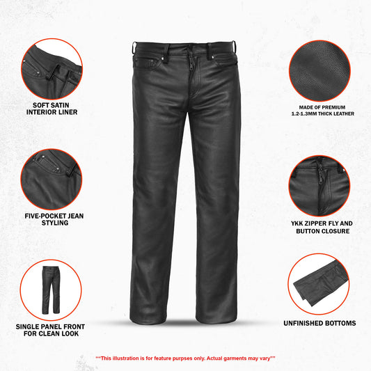 DS452 Women's Classic 5 Pocket Black Casual Motorcycle Leather Pants