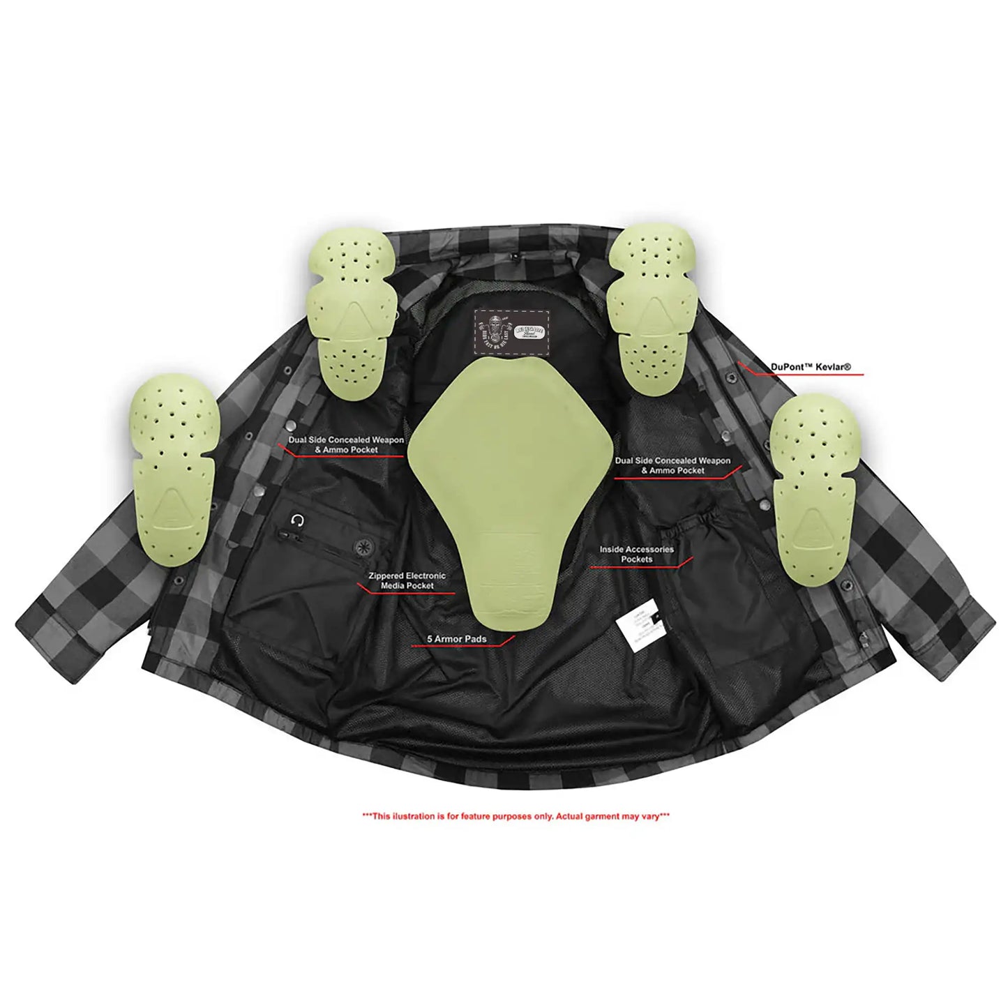 DS4672 Armored Flannel Shirt - Black, White & Red