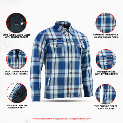 DS4673 Armored Flannel Shirt - Blue, White & Maroon