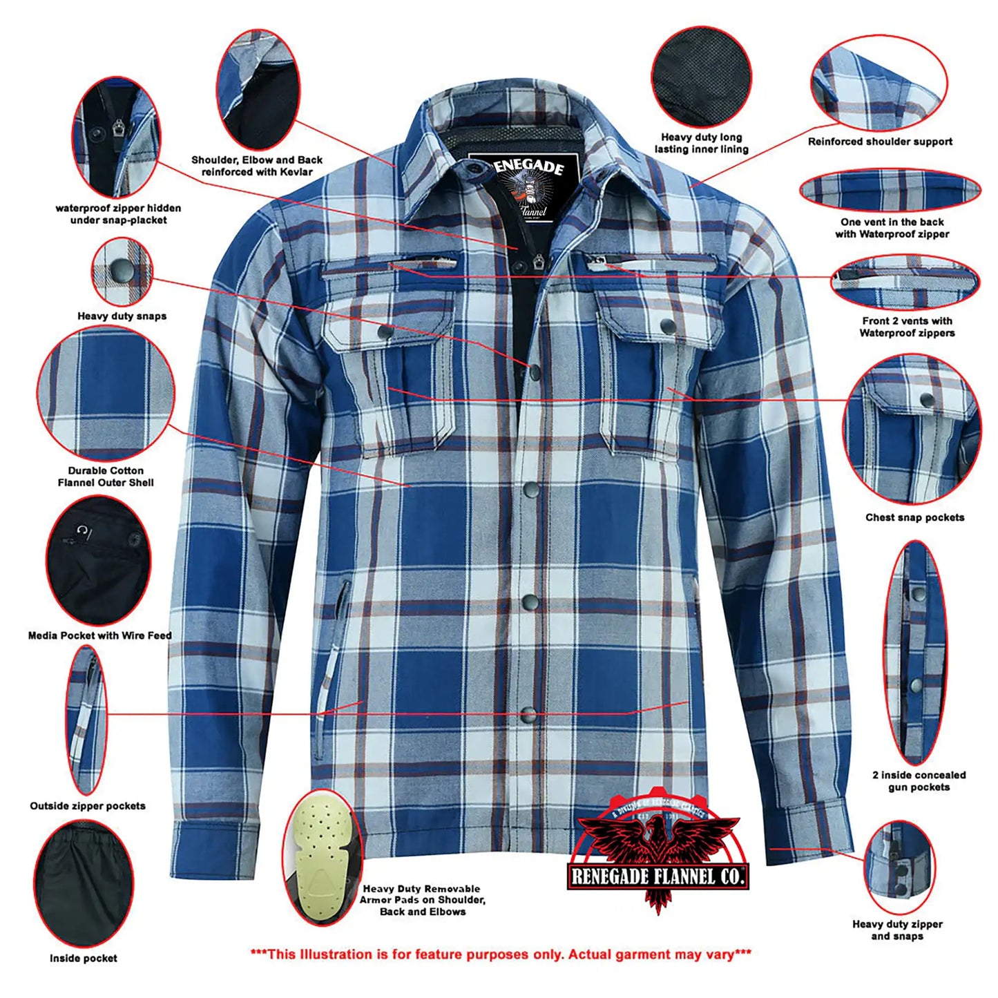 DS4673 Armored Flannel Shirt - Blue, White & Maroon