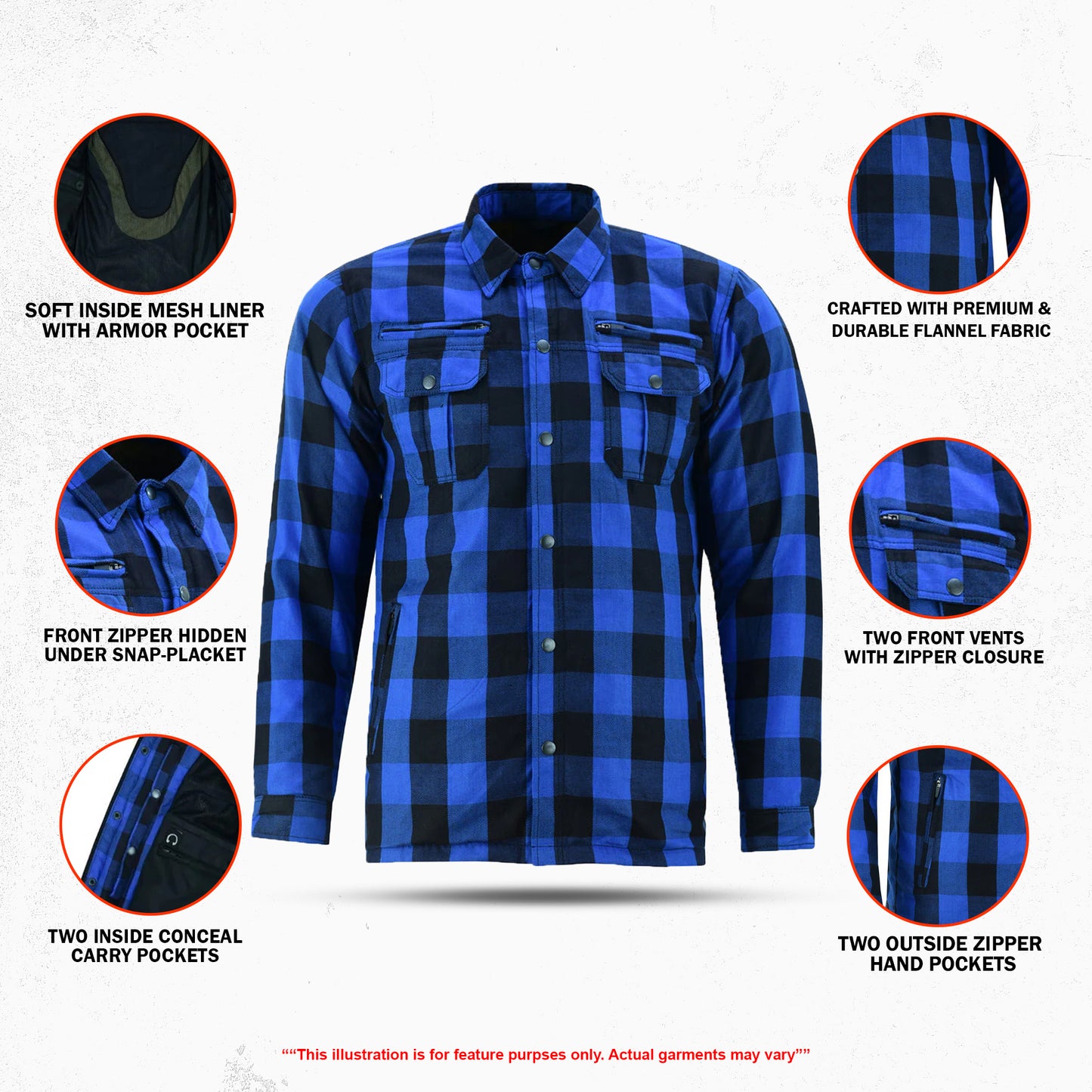 Armored Men's Motorcycle Flannel Shirts - Blue