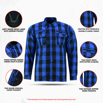 Armored Men's Motorcycle Flannel Shirts - Blue