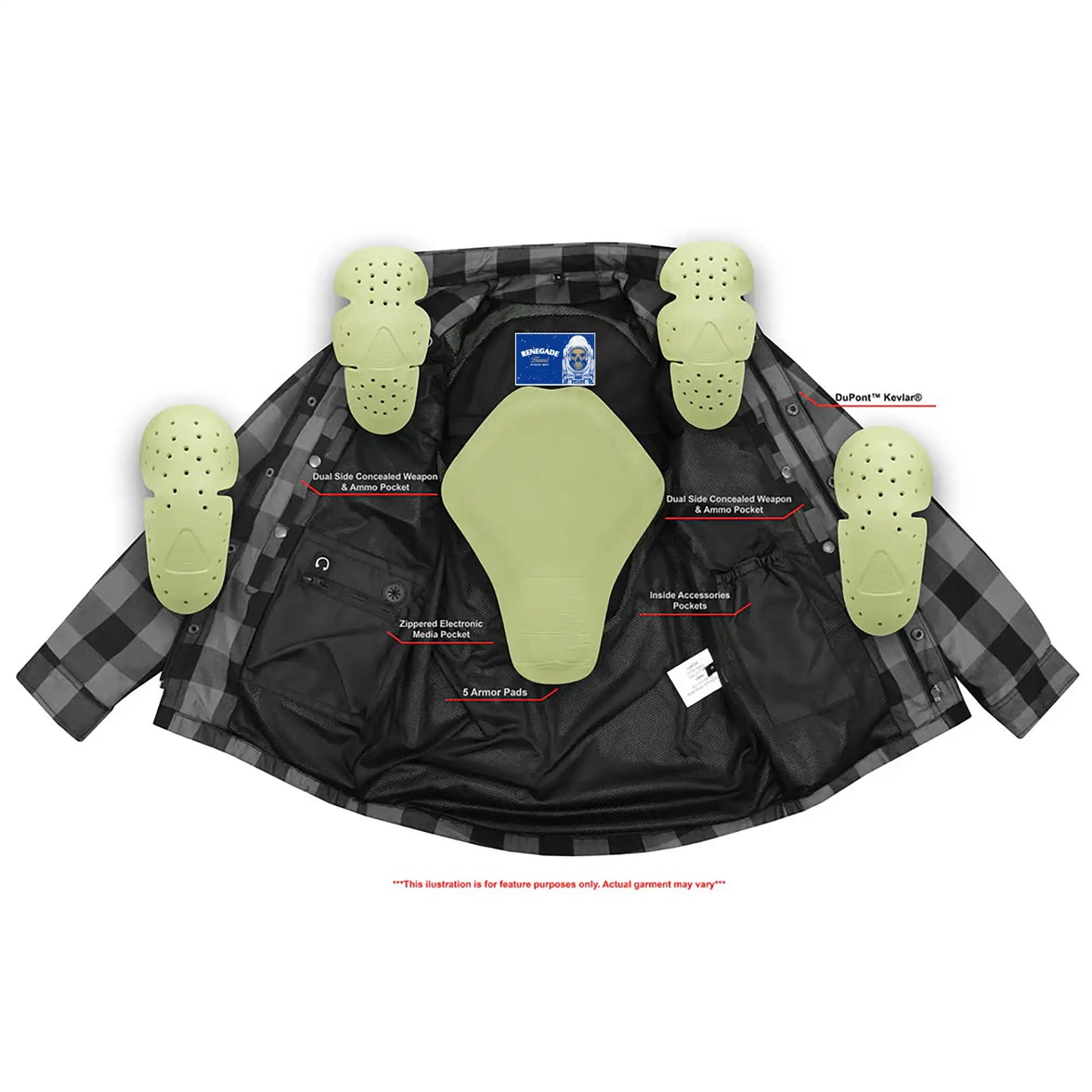 Armored Men's Motorcycle Flannel Shirts - Blue