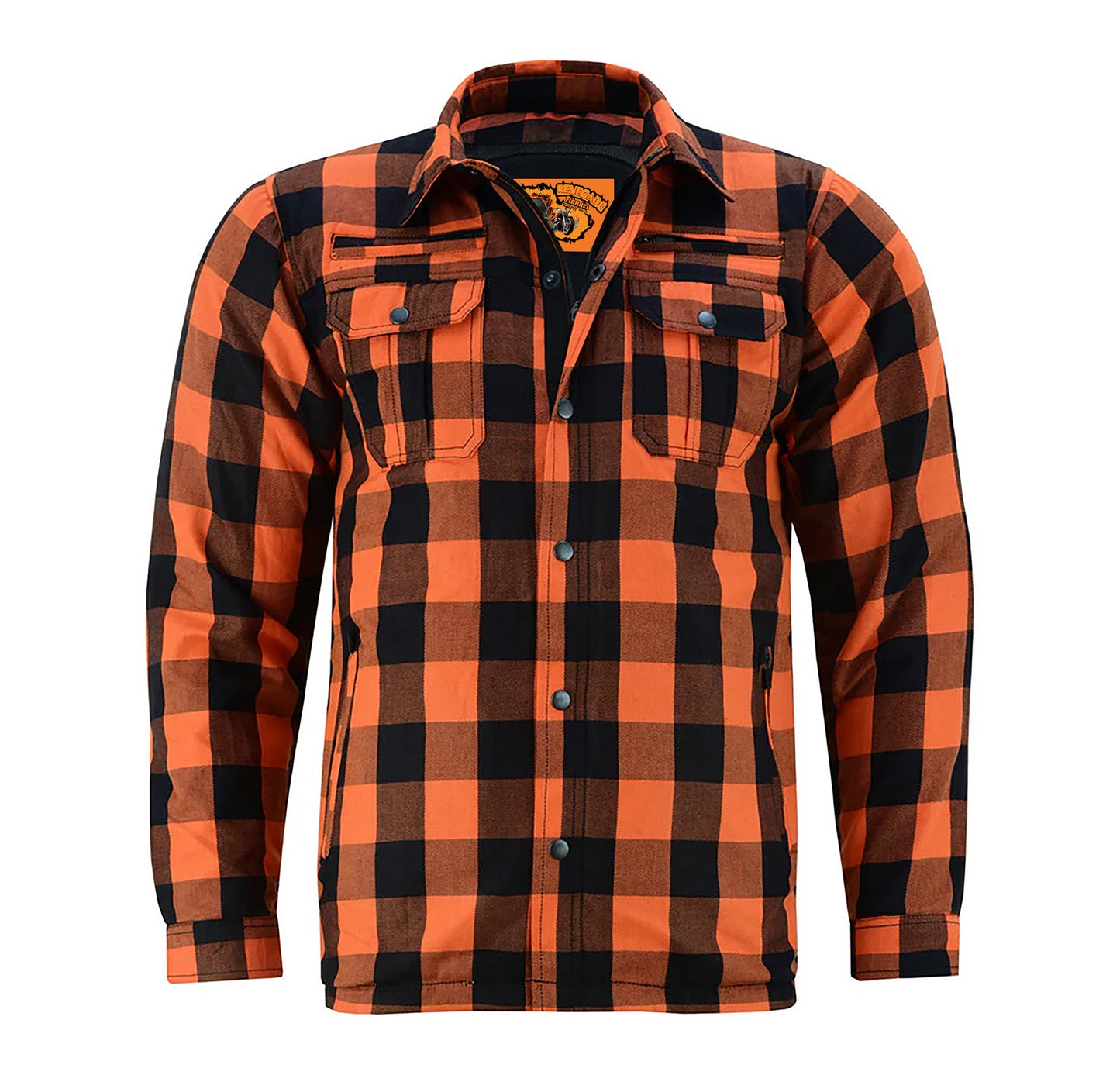Armored Men's Motorcycle Flannel Shirts - Orange and Black