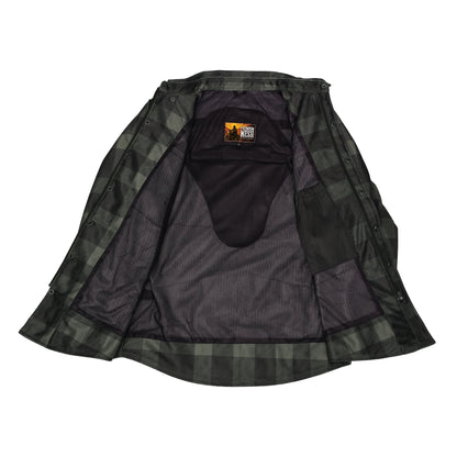 Cedar - Men's Mesh Armored Motorcycle Flannel Shirt - Green & Black