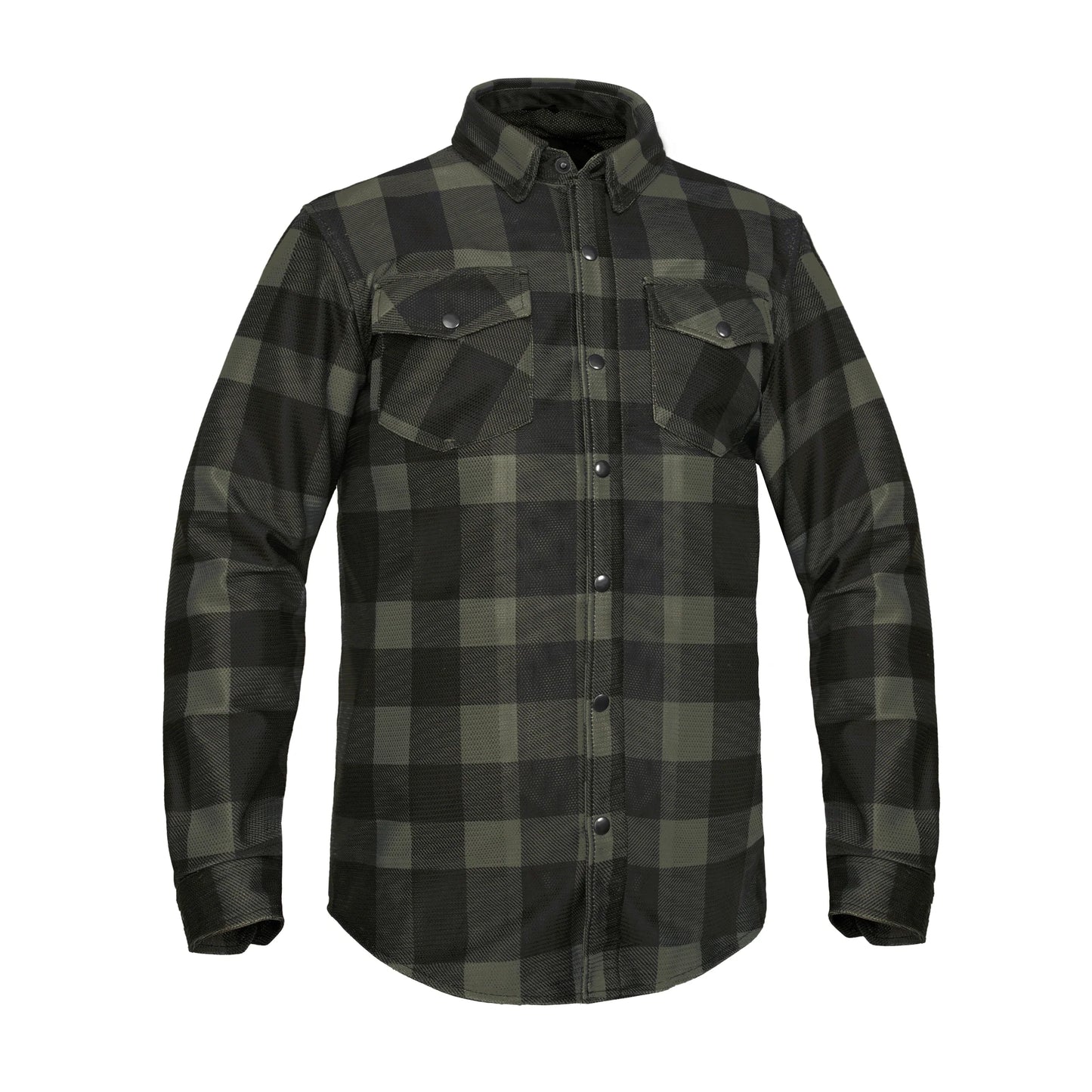 Cedar - Men's Mesh Armored Motorcycle Flannel Shirt - Green & Black