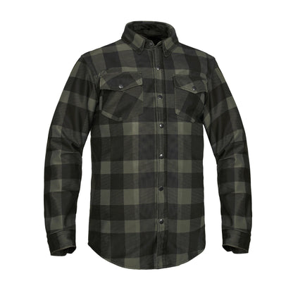 Cedar - Men's Mesh Armored Motorcycle Flannel Shirt - Green & Black