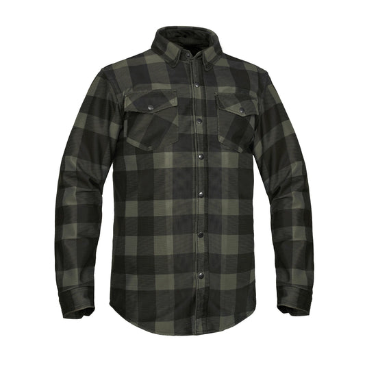 Cedar - Men's Mesh Armored Motorcycle Flannel Shirt - Green & Black