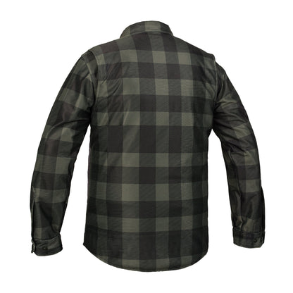 Cedar - Men's Mesh Armored Motorcycle Flannel Shirt - Green & Black