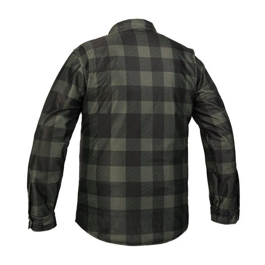 Cedar - Men's Mesh Armored Motorcycle Flannel Shirt - Green & Black