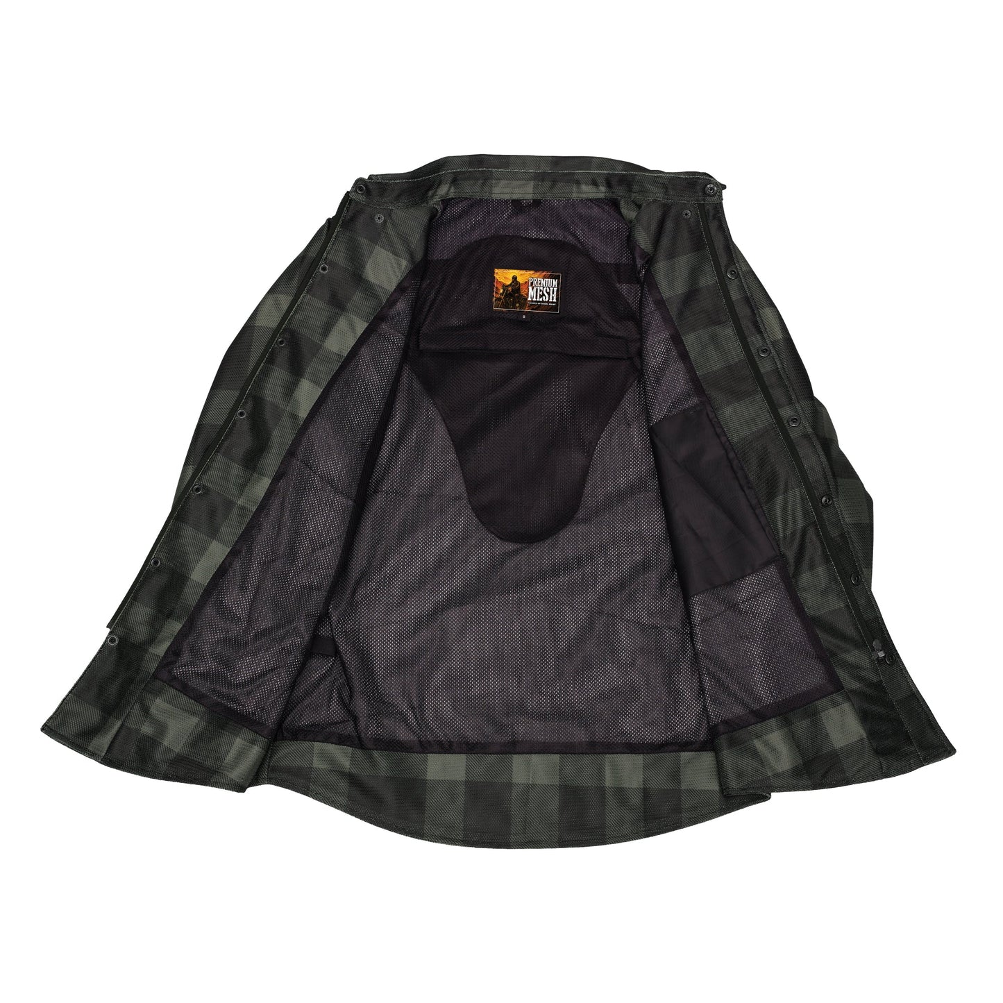 Cedar - Men's Mesh Armored Motorcycle Flannel Shirt - Green & Black