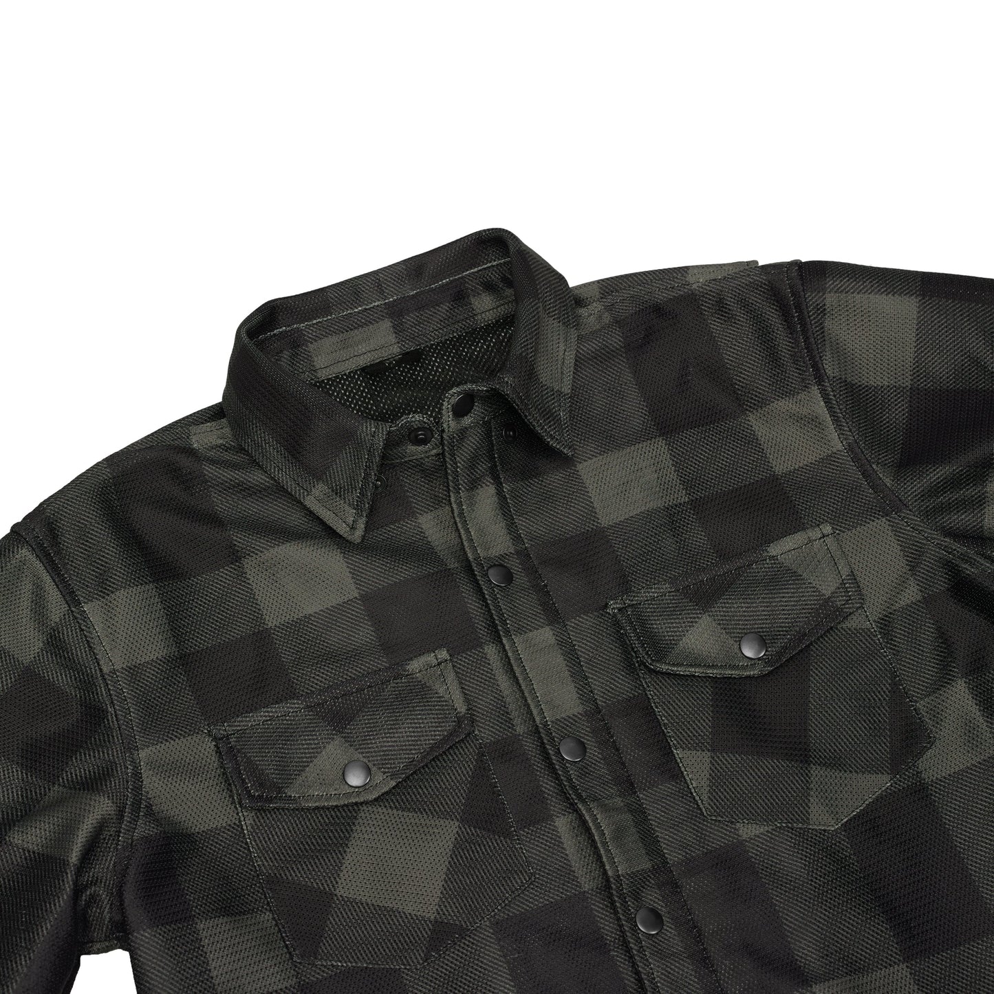 Cedar - Men's Mesh Armored Motorcycle Flannel Shirt - Green & Black