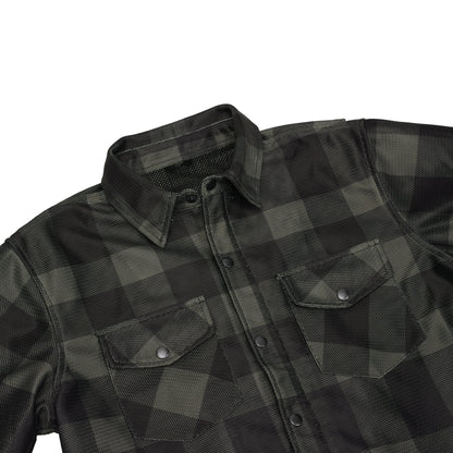 Cedar - Men's Mesh Armored Motorcycle Flannel Shirt - Green & Black