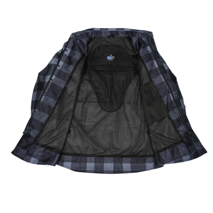 Moss Creek - Men's Mesh Armored Motorcycle Flannel Shirt - Gray & Black