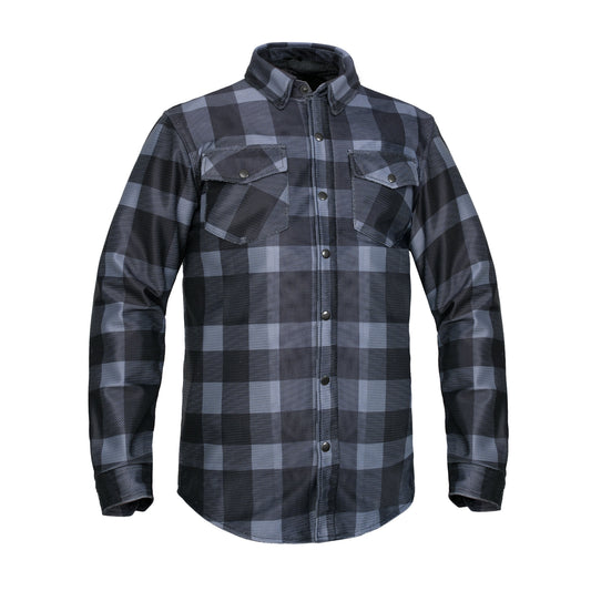 Moss Creek - Men's Mesh Armored Motorcycle Flannel Shirt - Gray & Black