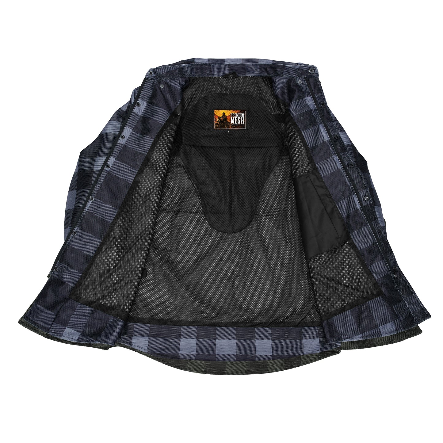 Moss Creek - Men's Mesh Armored Motorcycle Flannel Shirt - Gray & Black