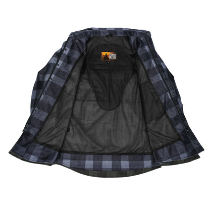 Moss Creek - Men's Mesh Armored Motorcycle Flannel Shirt - Gray & Black