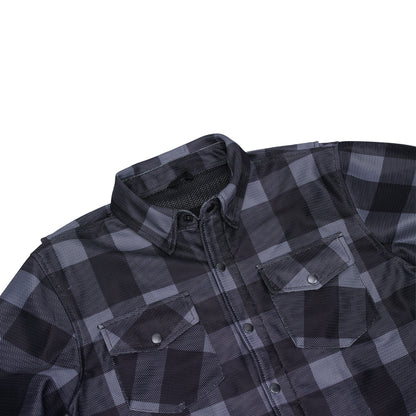Moss Creek - Men's Mesh Armored Motorcycle Flannel Shirt - Gray & Black