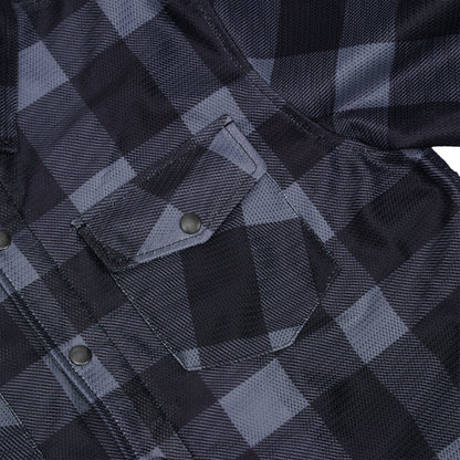 Moss Creek - Men's Mesh Armored Motorcycle Flannel Shirt - Gray & Black