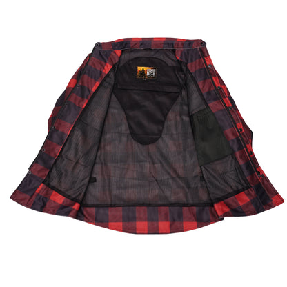 Revline - Men's Mesh Armored Motorcycle Flannel Shirt – Red & Black
