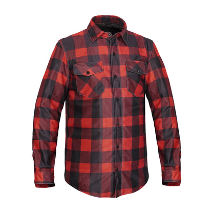 Revline - Men's Mesh Armored Motorcycle Flannel Shirt – Red & Black
