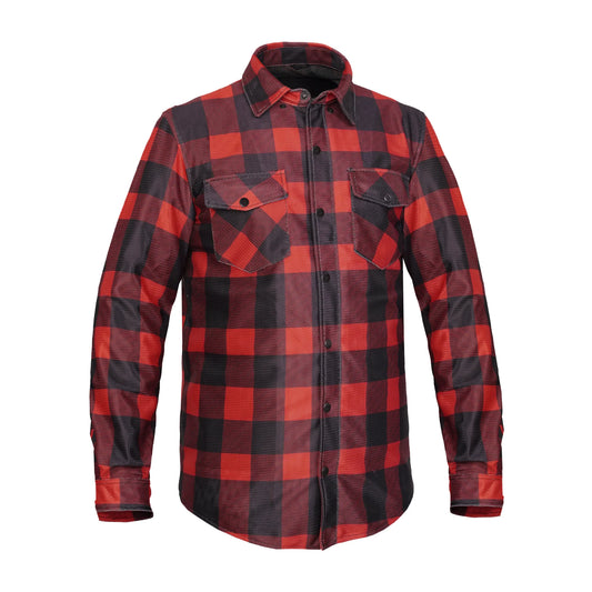 Revline - Men's Mesh Armored Motorcycle Flannel Shirt – Red & Black