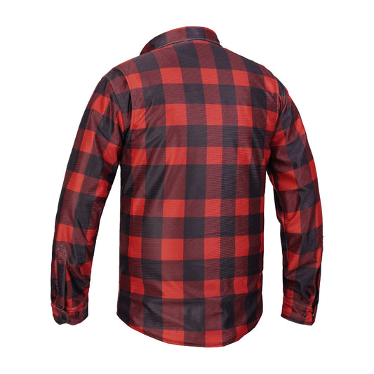 Revline - Men's Mesh Armored Motorcycle Flannel Shirt – Red & Black