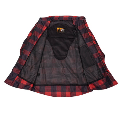 Revline - Men's Mesh Armored Motorcycle Flannel Shirt – Red & Black