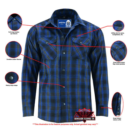 GravelKing - Men's Motorcycle Flannel Shirt - Black and Blue