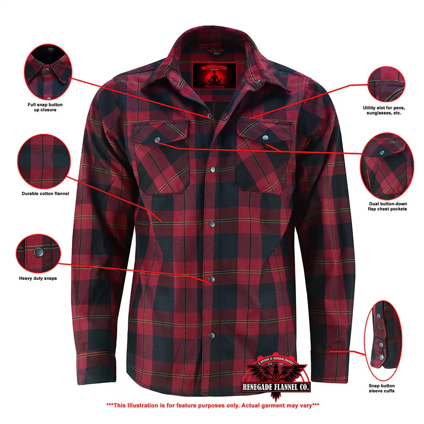 GravelKing - Men's Motorcycle Flannel Shirt - Red and Black